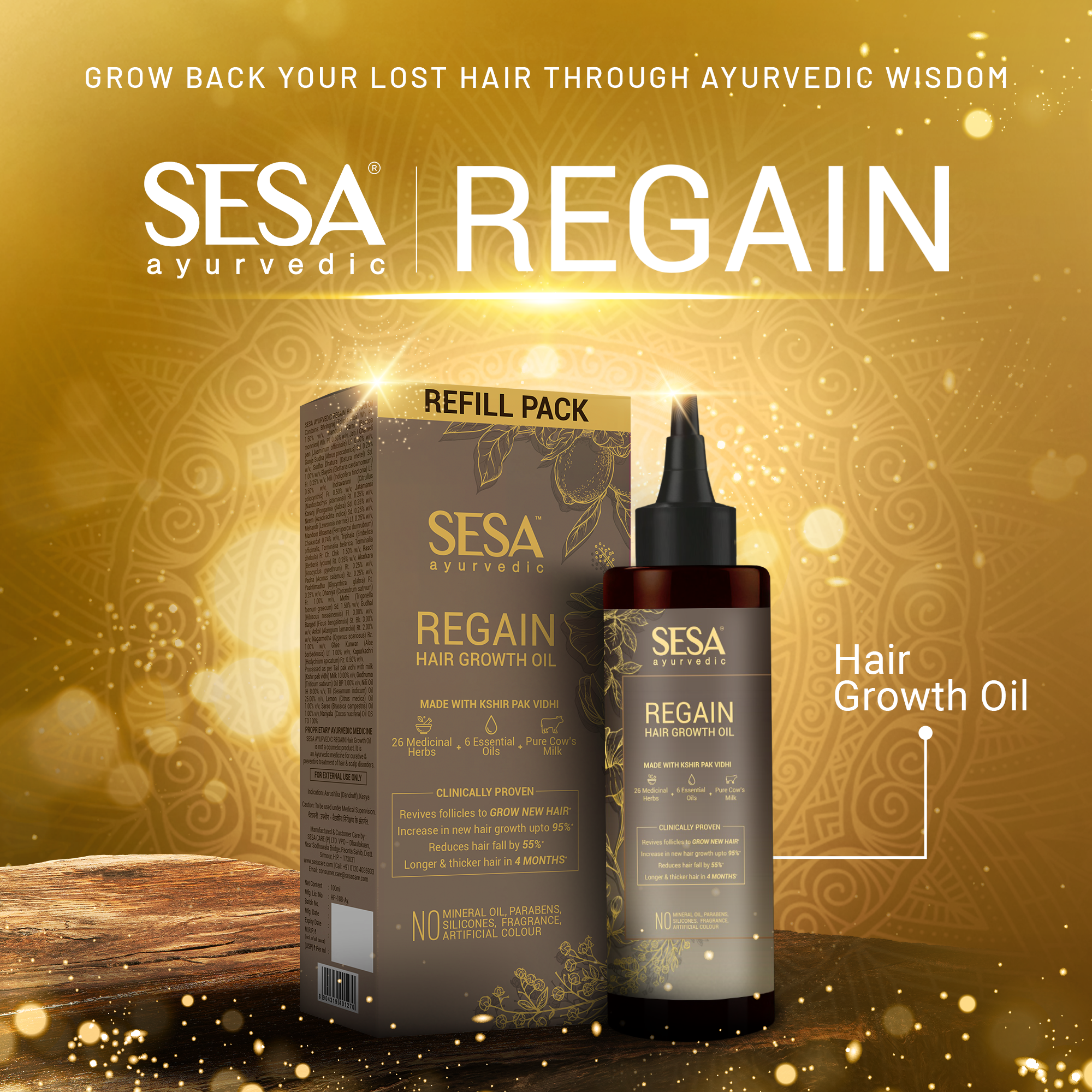 Ayurvedic Regain - 2 Step Hair Growth Kit (Clinically Proven*) – Sesa Care